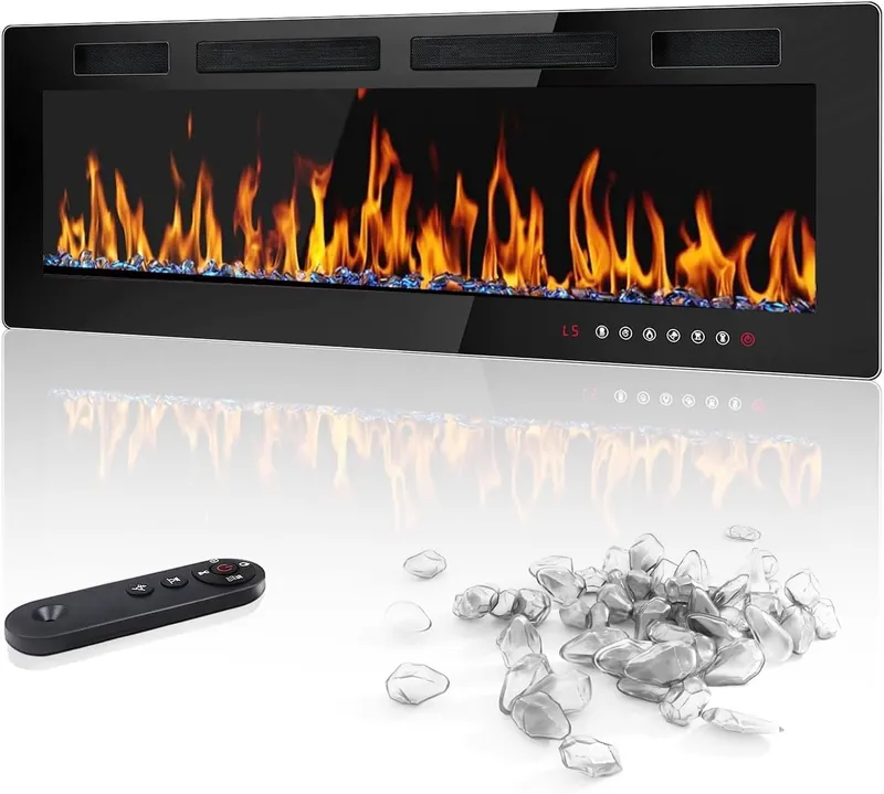 LEMBERI 60 inch Electric Fireplace Recessed and Wall Mounted