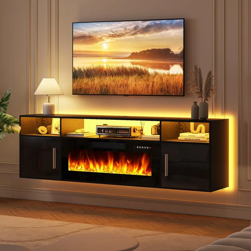 LEMBERI Floating Fireplace TV Stand