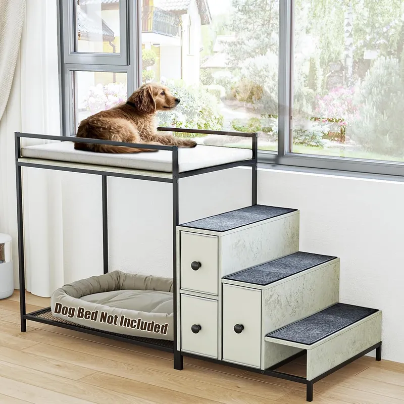 LEMBERI Pet Bunk Bed with Stairs and Storage