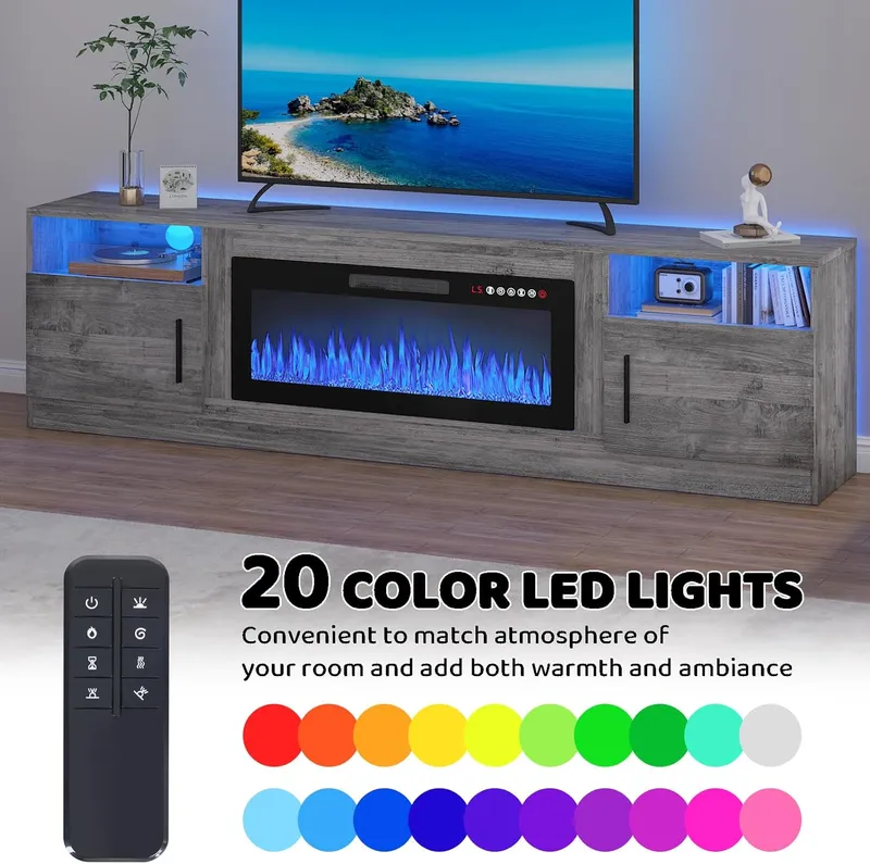 Lemberi Fireplace tv Stand with 36 inch Fireplace Up to 90 inch TVs
